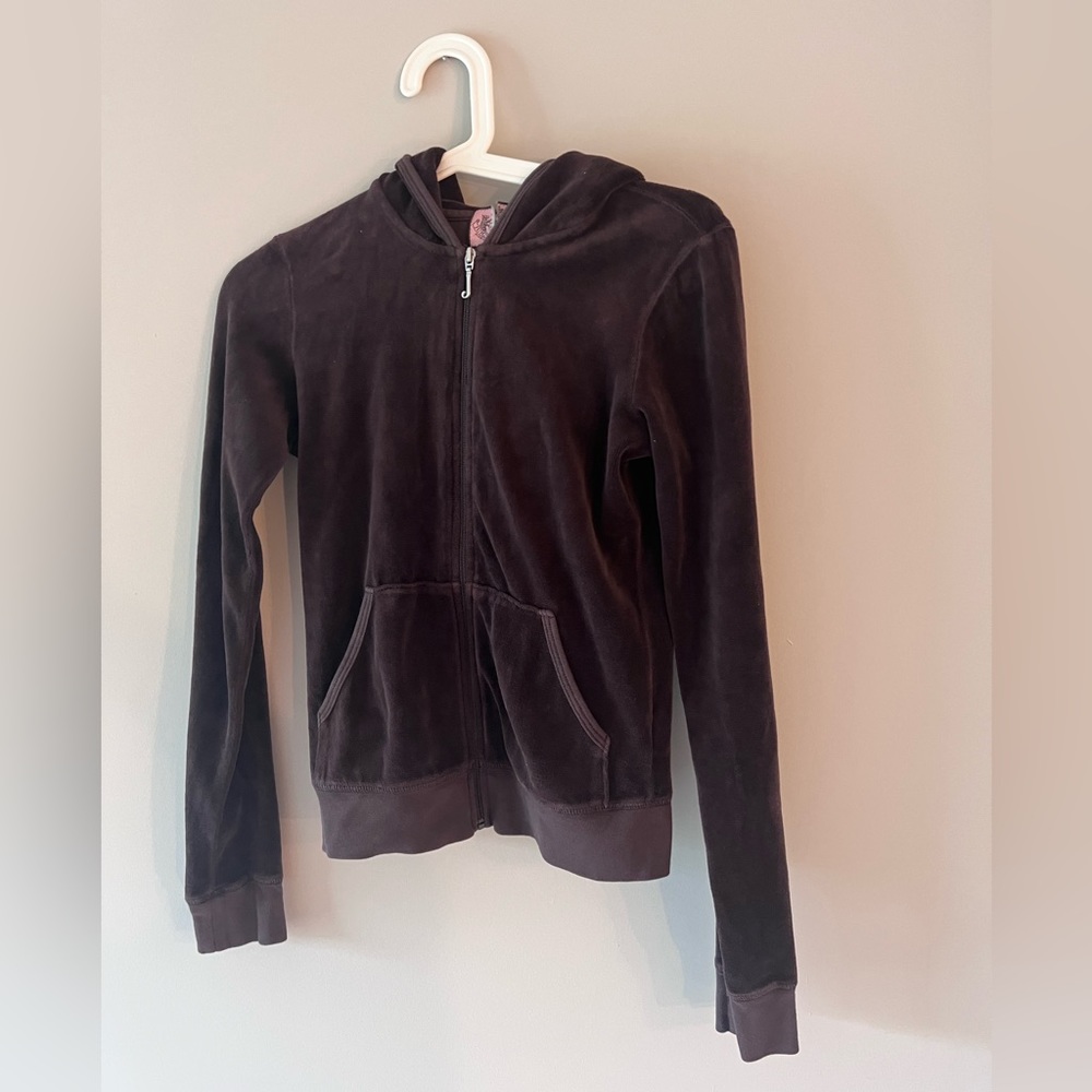 JUICY couture velour track suit zip up hoodie jacket BROWN Y2K SMALL top only